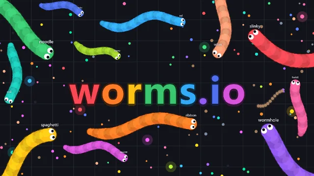 worms.io logo with colourful worms on a dark arena
